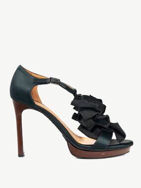 Lanvin AW12 "Les 10 Ans" Black Satin Embellished-Bow Platform Sandals